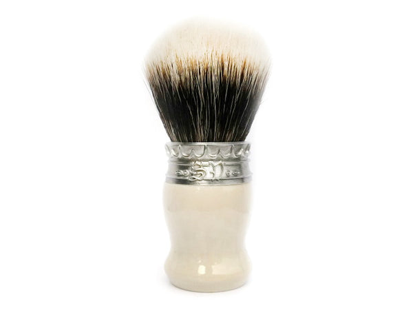 Faux Ivory Resin Shave Brush with Manchurian White Badger