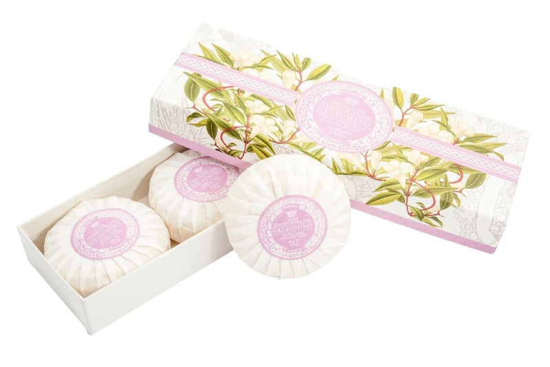 Jasmine Round Soap Plisse Boxed 3-Piece Set.