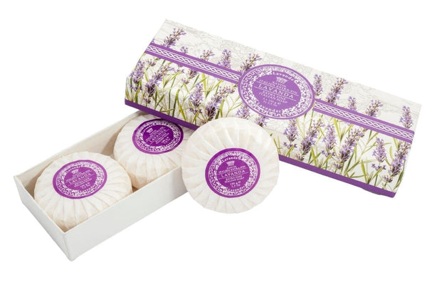 Lavender Round Soap Plisse Boxed 3-Piece Set.
