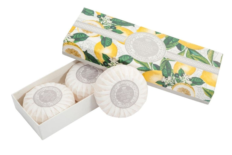 Lemon Round Soap Plisse Boxed 3-Piece Set.