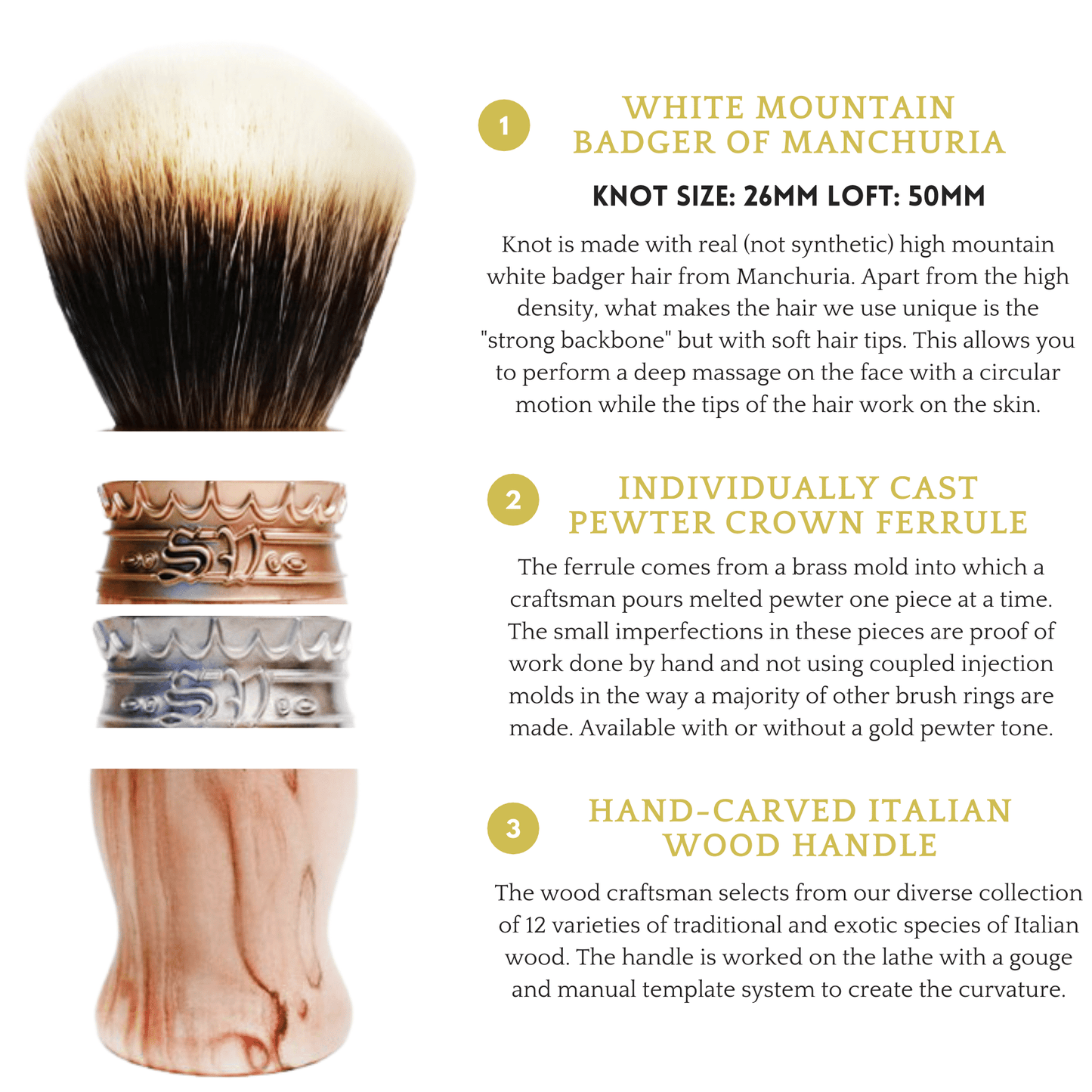 Special Order Only: Shaving Brushes with Manchurian White Badger